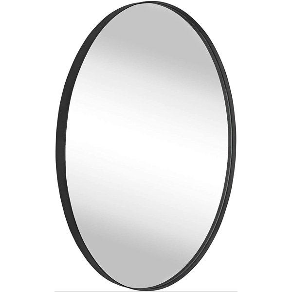 Latitude Run® Oval Black Metal Framed Bathroom Mirror For Wall In
